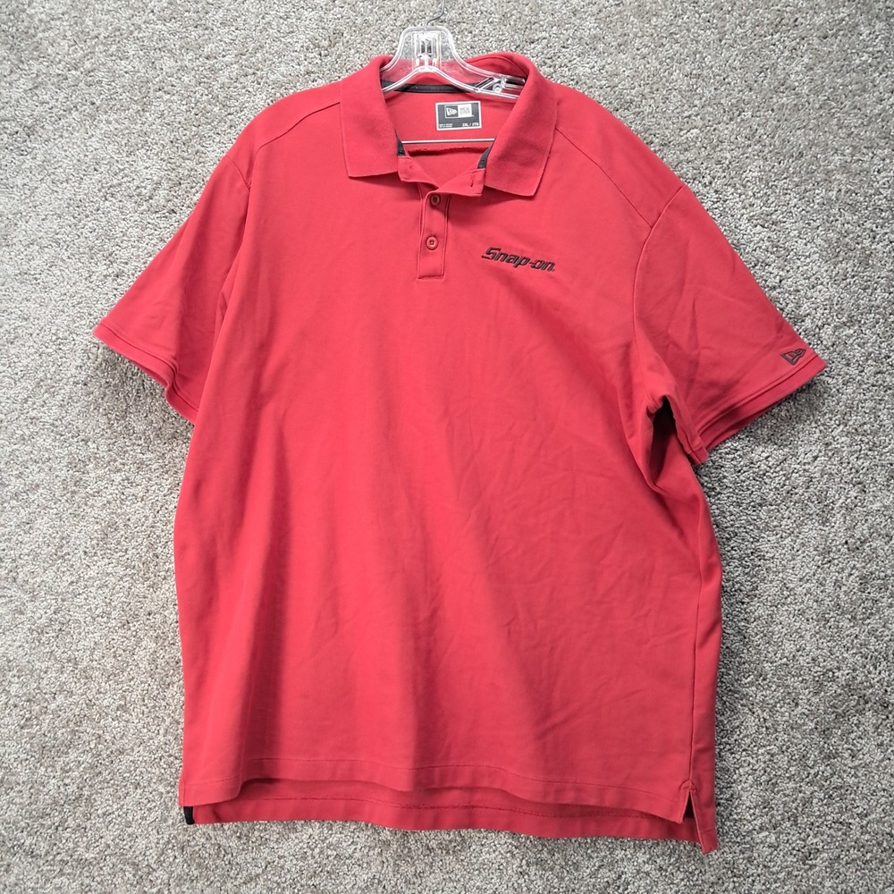 New Era Snap-on Red Polo Shirt Mens 2XL Short Sleeve Cotton Blend Pique Logo
